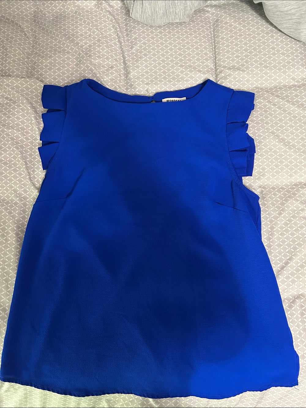 Woman’s Royal Blue Ruffle Sleeve Shirt- Brand: Monteau